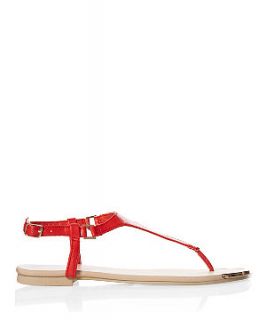 Red Leather Look T Bar Sandals