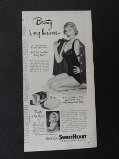 Sweetheart Soap. print ad. 5 1/2" x 11 1/4" Color llustration (Beauty is my busness says Lynn Dalton, cover girl.) Original Vintage 1950 Woman's Day Magazine Print Art.  