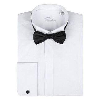 Piscador Plain white wing collar shirt with black bow tie.