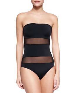 Womens Mesh Panel Strapless One Piece Swimsuit   INTERACTIVE by Norma Kamali  