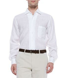 Mens Linen Andre Melange Dress Shirt, Optical White   Loro Piana   White (XL)