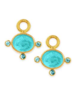 19k Gold Tiny Lion Venetian Glass Earring Pendants, Teal   Elizabeth Locke  