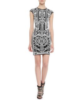 Womens Tron 3D Print Sheath Dress   RVN NYC   Blk/Wht (MEDIUM)