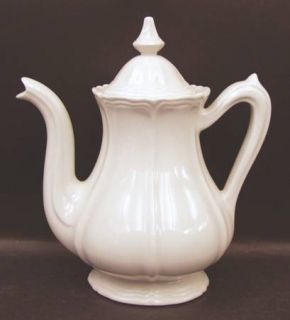 Red Cliff Heirloom Coffee Pot & Lid, Fine China Dinnerware   All White,Scalloped
