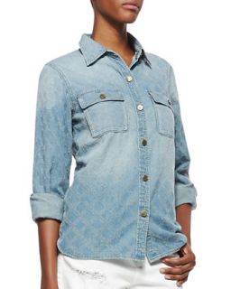 Womens Quilt Textured Denim Shirt   D ID Denim   Splash blue (MEDIUM)