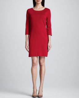 Three Quarter Sleeve Ponte Shift Dress, Womens   Joan Vass   Lipstick red (2X