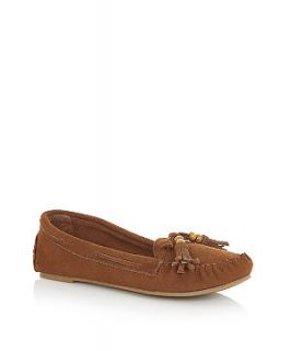 Wide Fit Tan Suede Bead Moccasins