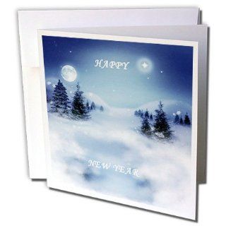 gc_80865_2 Florene Holiday Graphic   Pure White n Blue Says Happy New Year   Greeting Cards 12 Greeting Cards with envelopes  Blank Greeting Cards 