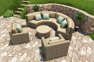 Forever Patio Hampton Radius 5 Piece Wicker Outdoor Sectional Set with Tan Sunbrella Cushions (SKU FP HAMR 5SEC HT BE)  Patio Sofas  Patio, Lawn & Garden