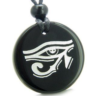 Amulet All Seeing Eye of Horus Egyptian Magic Protection Powers Genuine Black Onyx Medallion Circle Pendant Necklace Best Amulets Jewelry