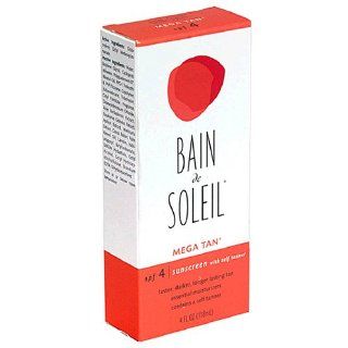 Bain de Soleil Mega Tan Sunscreen Lotion With Self Tanner, SPF 4   4 fl oz  Sunscreen For The Beach  Beauty