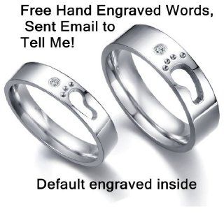 Geminis New Fashion Footprints of Love Cz Stone 316 L Stainless Steel Titanium Wedding Band Anniversary/engagement/promise/couple Ring Best Gift(free Hand Engraved Words, Sent Email to Tell Me) Jewelry
