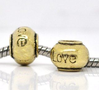 Gold Tone Round "Love" Bead Charm Spacer Bead Fits European Pandora Troll Pugster Other Type Bracelet Sold by ChiChi Beads Jewelry