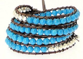 Neptune Giftware Dark Brown Double Leather Cord & Coloured & Metal Bead Wrap Around Leather Bracelet / Leather Wristband / Surf Bracelet   Wrap Around The Wrist Several Times   104 Jewelry