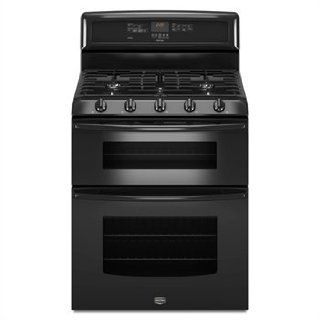 Maytag Gemini MGT8775XB 3.9 Cu. Ft.Capacity Double Oven Freestanding Gas Range 2.1 cu. ft. Self Cleaning Upper Oven, 3.9 cu. ft. Self Cleaning Lower Oven and Self Cleaning Upper and Lower Ovens with Adjustable Levels Black Appliances