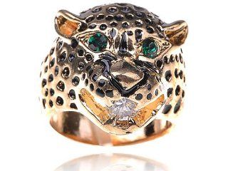 African Leopard Gold Tone Emerald Eye Costume Jewelry Lovely Fashion Sized Ring Jewelry