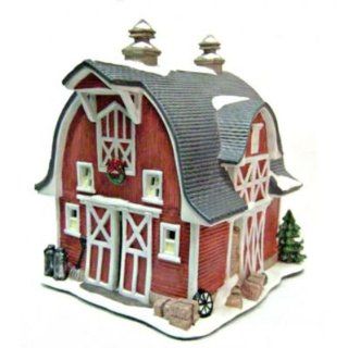 Red Shed Christmas Red Barn Village Statue with light 1037782   Holiday Figurines