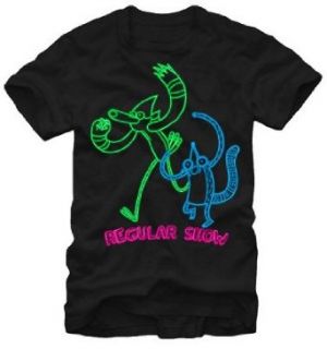 Regular Show Mordecai and Rigby Ooh Neon Adult T shirt (Regular Show Mordecai and Rigby Ooh Neon Adult T shirt (XX Large)) Clothing