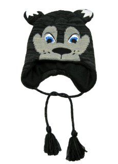 Awesome Slightly Striped Brown, Gray, and White Cool Wolf Hat with Big Blue Eyes and Black Nose w/ Black Freckles Hat 