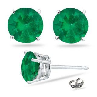 0.20 Cts of 3 mm AA Round Natural Emerald Stud Earrings in Platinum Jewelry
