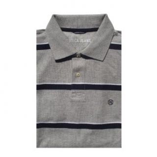 Nautica Jeans Men's Classic Short Sleeve Stripe Polo Shirt (Medium, Grey/Navy Stripe) at  Mens Clothing store