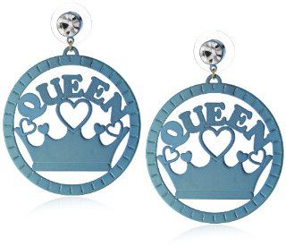 Harajuku Lovers "Lucite Girls" Blue Queen Crown Drop Circle Earrings Jewelry