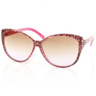 Retro 70s Slightly Cat Frames Smoke Lens Sunglasses Animal Print Leopard Fuchsia Clothing