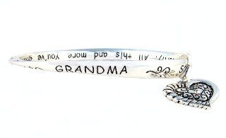 Bracelet   B151   Bangle Style Engraved With Grandma Poem   "Sometimes the Best Things" + Heart & Crystal Charm ~ Silver Tone Metal (68mm) Serenity Crystals Jewelry