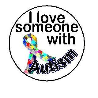 I love someone with Autism   Jigsaw Puzzle Awareness Ribbon 1.25" Pinback Button Badge / Pin   Autistic Asperger's Syndrome Rett PDD 