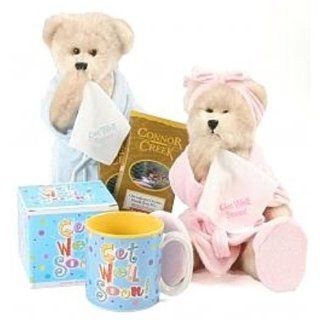 Get Well Soon Teddy Bear with Hanky Gift Set   BLUE  Gourmet Gift Items  Grocery & Gourmet Food