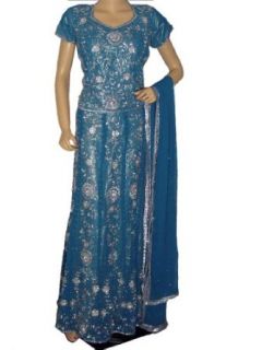 Blue Lehnga Sharara Skirt Indian Wedding Wear Dress Designer Lehenga Choli L World Apparel Clothing