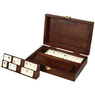 Tracy Travel Rummy Tile Board Game in Wood Case with Wooden Racks and Urea Tiles   9 Inch Set   Game Rummikub