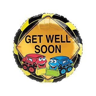 Get Well Soon 18" Caution Road Sign & Toy Bulldozers Sympathy Mylar Foil Balloon 