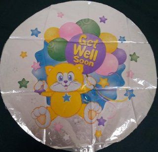 Mylar Foil Balloon 18" Round Get Well Soon Yellow Cat Kitten Stars Bouquet Toys & Games