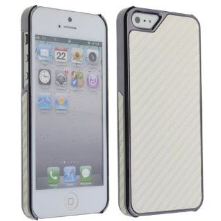 Simple White Carbon Fiber Clip On Chrome Hard Back Case Cover for Apple iPhone 5 Cell Phones & Accessories