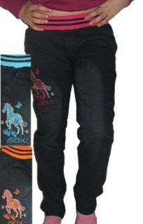 Schmale Mdchen Jeanshose mit Pferdemotiv, Jeans mit Pferde Stickerei, Gre 104/110 Bekleidung