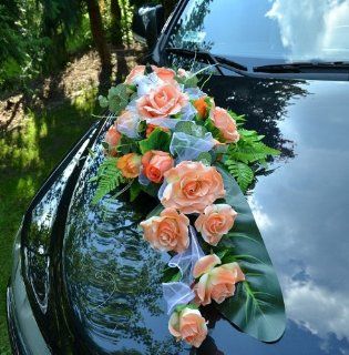 Autoschmuck Autodeko Hochzeit Dekor Verschiedene Variante Komplett (Blumestrau + Hochzeitstauben   orange) Küche & Haushalt