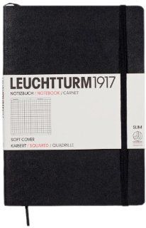 LEUCHTTURM1917 310337 Notizbuch Medium (A5), Softcover, 121 Seiten, schwarz, kariert Bürobedarf & Schreibwaren