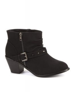 Wide Fit Black Studded Buckle Ankle Boots