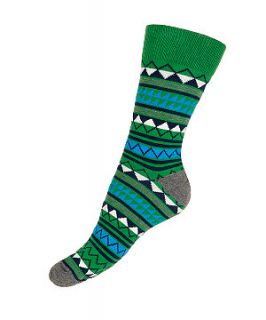 Green Zigzag Print Socks