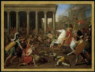 Bild mit Rahmen Nicolas Poussin, "Die Zerstrung des Tempels in Jerusalem durch Titus", 71 x 52   Holz Corum S Gold Küche & Haushalt
