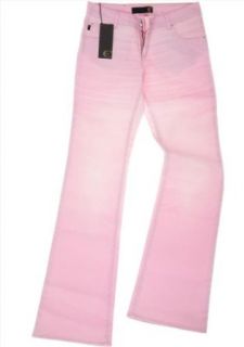 JUST CAVALLI "Sweety" Damen Logo Bootcut Jeans Used Look (Rosa/Pink) Bekleidung