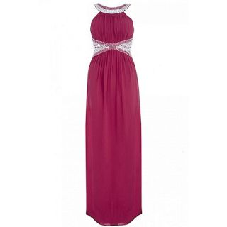 Quiz Wine Chiffon Bead Embellished Pleated Maxi Dress