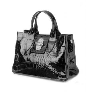 ital Luxus echt Lack LEDER Handtasche Henkeltasche schwarz Kroko Optik, 36,5x24x18 cm (B x H x T) Schuhe & Handtaschen