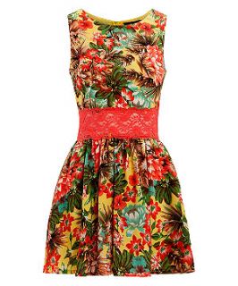 Madam Rage Red and Yellow Tropical Print Dress