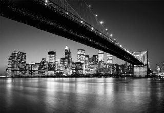 Fototapete "Lower Brooklyn Bridge", schwarz weiss Fotografie von Henri Silberman, New York Fototapete der Extraklasse, 8 teilig, 366x254cm, gestochen scharfe XXL Ansicht verfgbar. Baumarkt