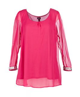 Inspire Fuscia Sequin Cuff Long Sleeve Tunic