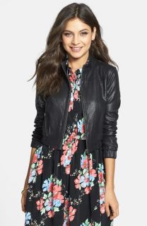 RD Style Contrast Color Faux Leather Bomber Jacket