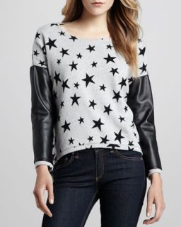Womens Bobo Printed Leather Sleeve Sweater   Generation Love   Gray ptrn (XS/S)