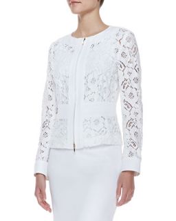 Womens Long Sleeve Floral Lace Zip Jacket, White   Escada   White (40)